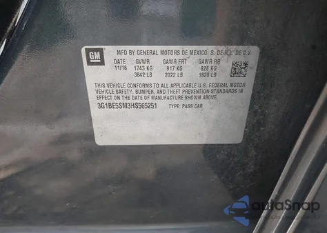 2017 Chevrolet Cruze Lt Auto from USA, damaged, VIN 3G1BE5SM3HS565251